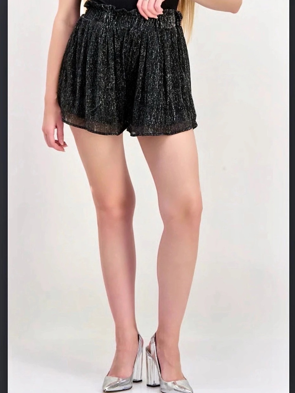 Dex Black Glitter High Waist Shorts